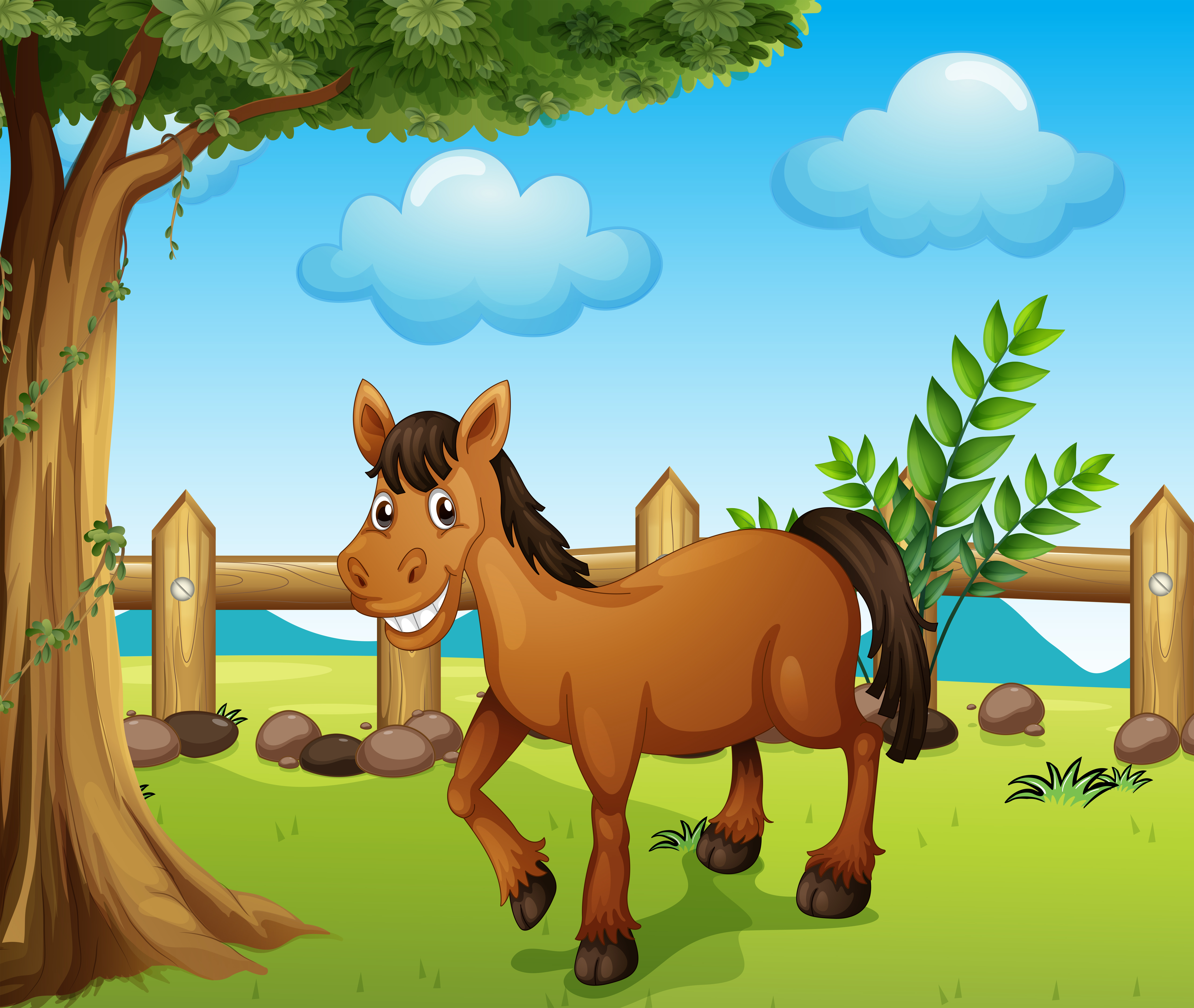 A horse under the tree - Download Free Vectors, Clipart Graphics