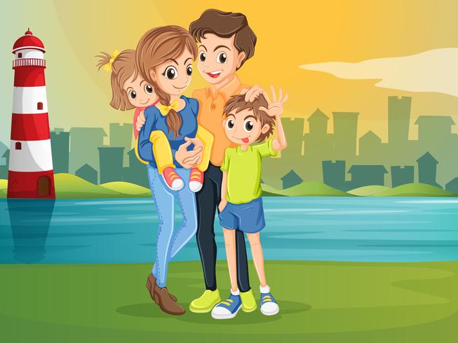 A family across the lighthouse vector