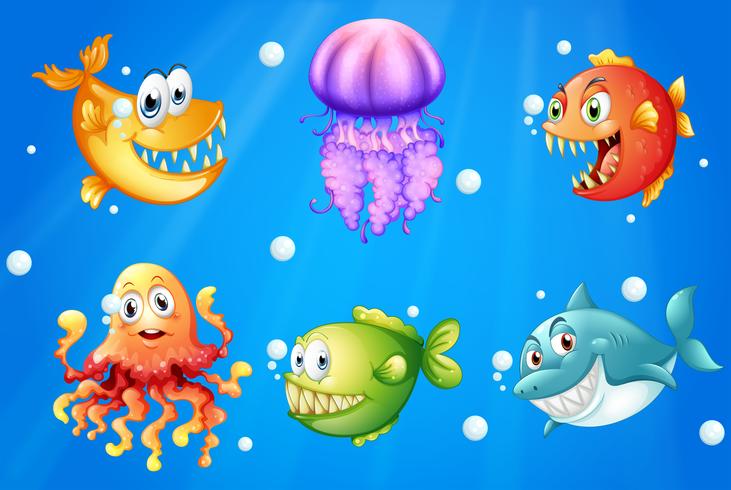 A sea with smiling creatures vector