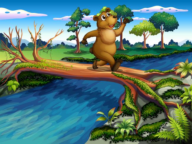 A bear running while crossing the river vector