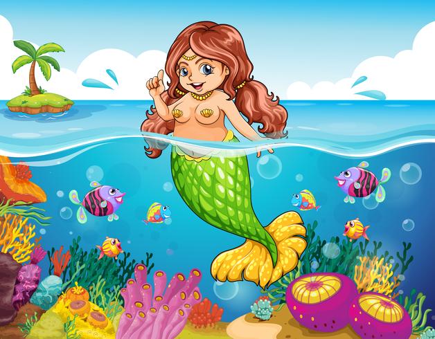 A sea with a smiling mermaid vector