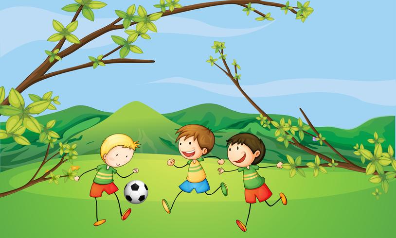 Niños jugando futbol vector