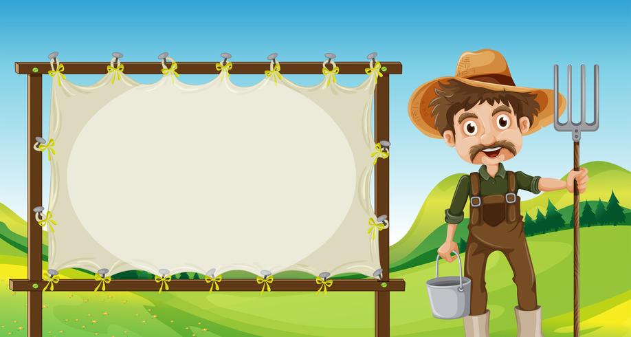 A farmer beside the empty signage vector