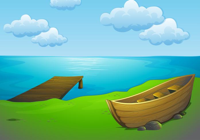 Lake and boat vector