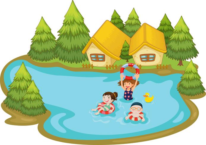 Summer scene by the lake vector