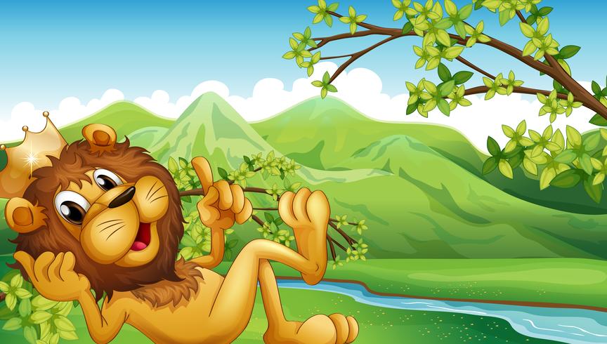 A king lion across the river vector