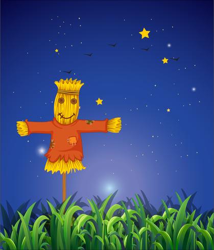 A field with a scarecrow vector