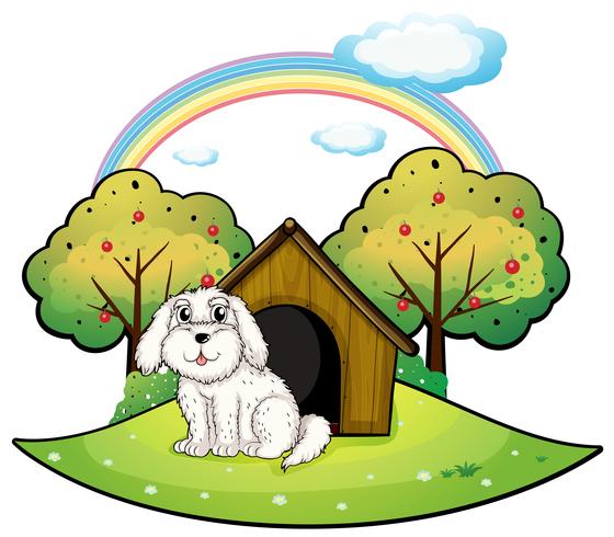 A puppy near an apple tree vector