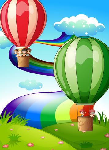 Globos flotantes con niños. vector