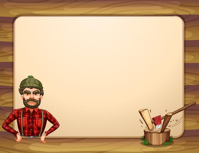 An empty wooden frame template with a lumberjack vector