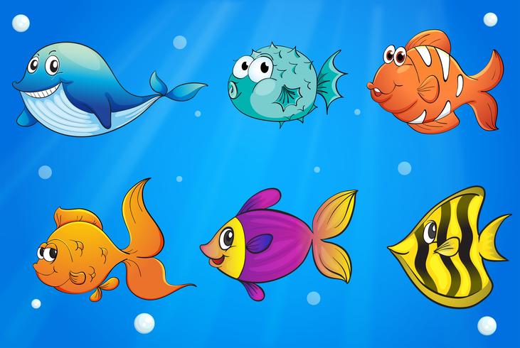 Diferentes tipos de peces bajo el océano. vector