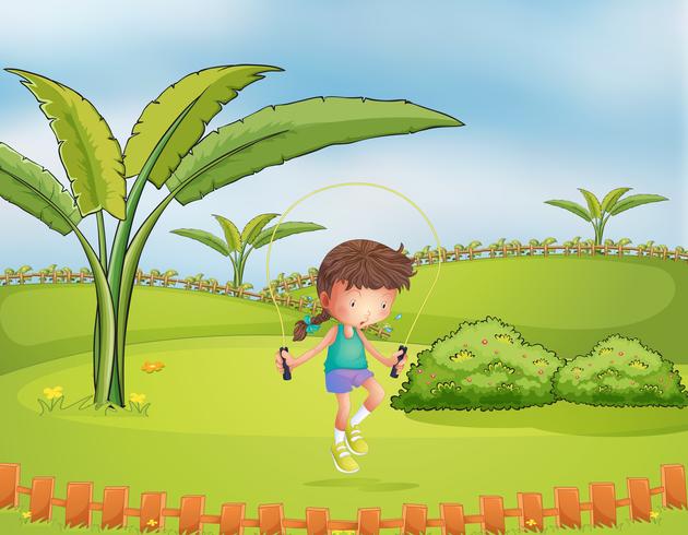 A girl playing jumping rope in the park vector