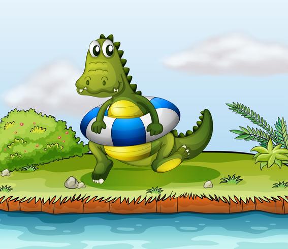 A crocodile at the riverside with a buoy vector