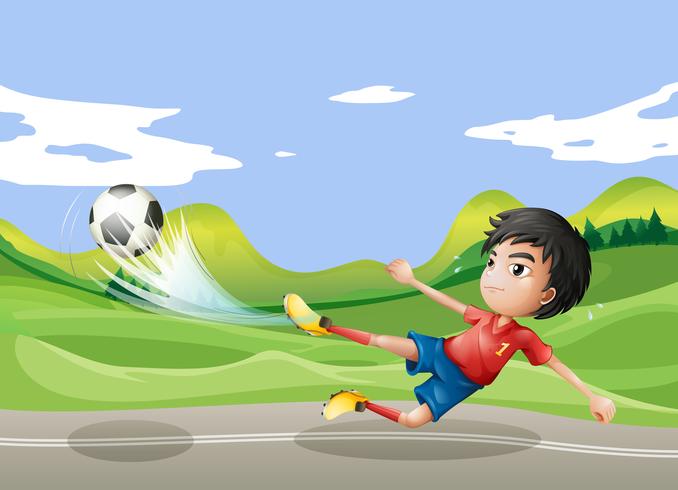 A player playing soccer at the street vector