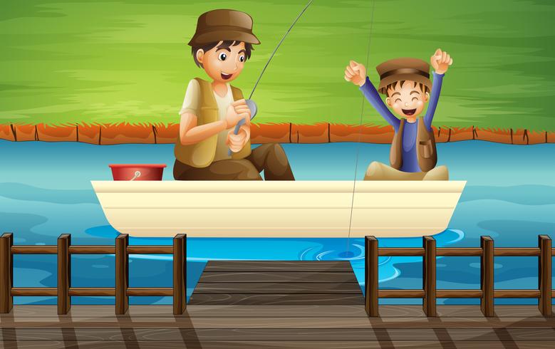 Kids catching fish vector