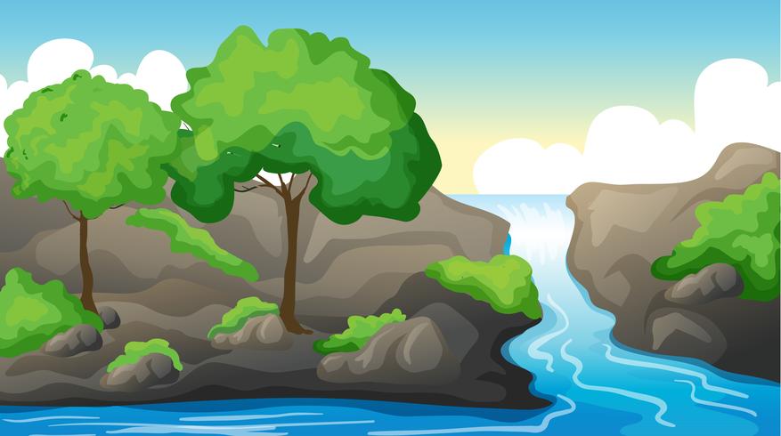 Un río y un hermoso paisaje. vector