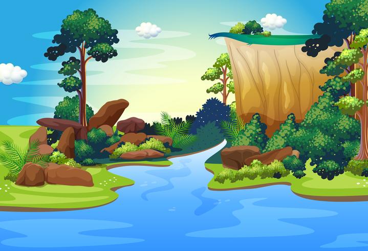 Un bosque con un río profundo. vector