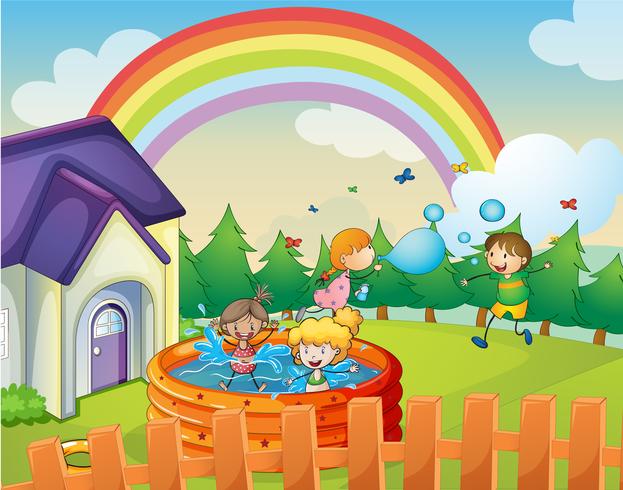 a house and kids vector