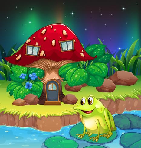 A frog near the giant red mushroom house vector