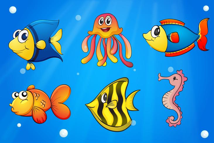 A sea with colorful creatures vector