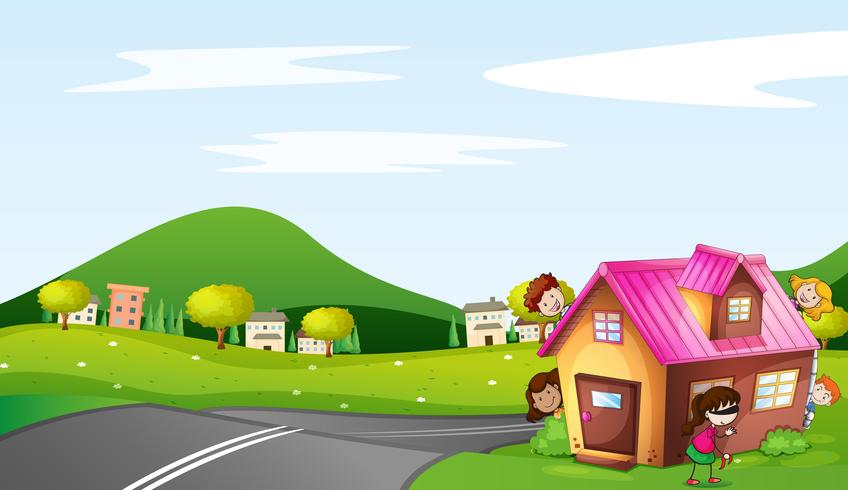 kids and a house vector