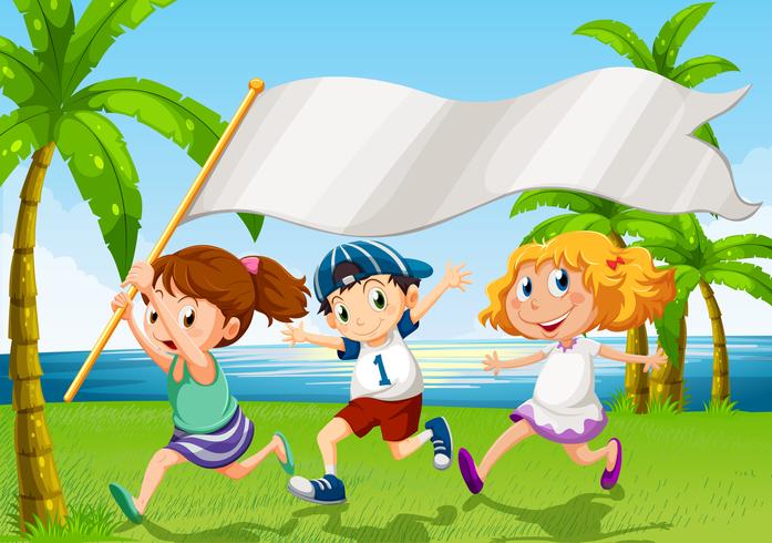 Kids running with an empty banner vector