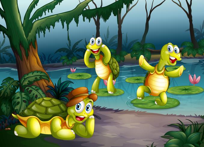 Turtles and pond 525355 Vector Art at Vecteezy