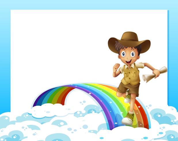 An empty template and a boy running over the rainbow with a scroll vector