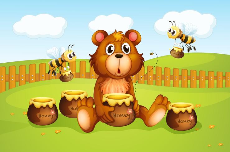 A bear and bees inside a fence vector