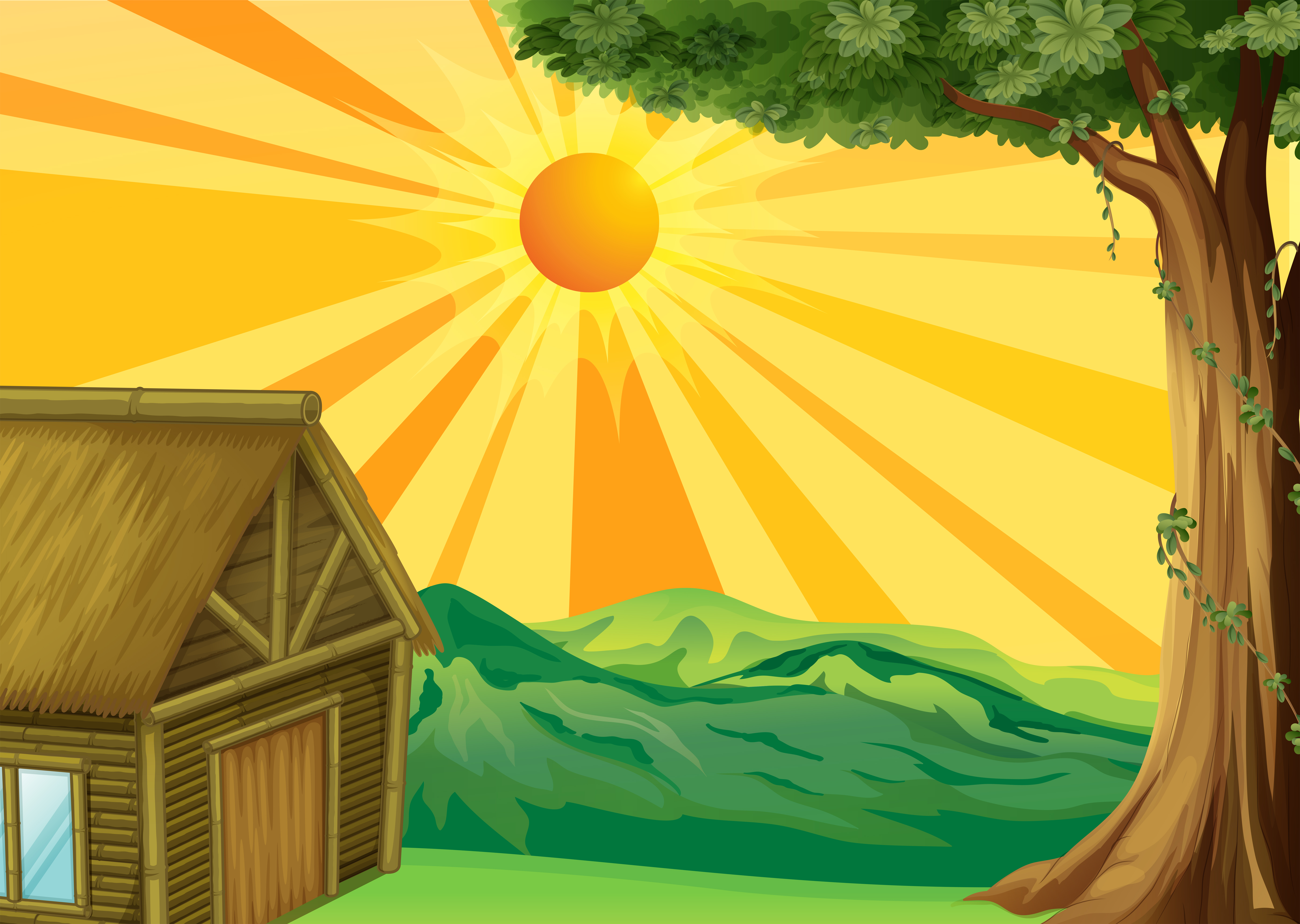 A nipa hut and the sunset 525377 Vector Art at Vecteezy