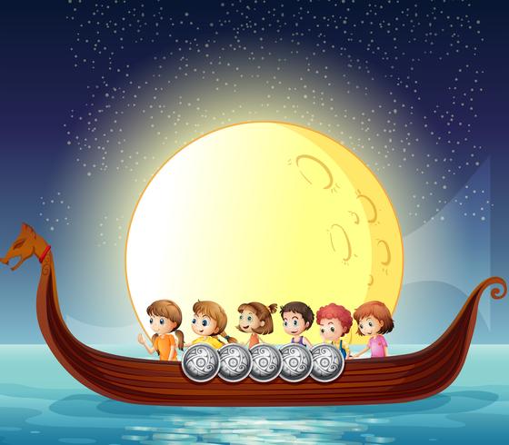 Children and boat vector