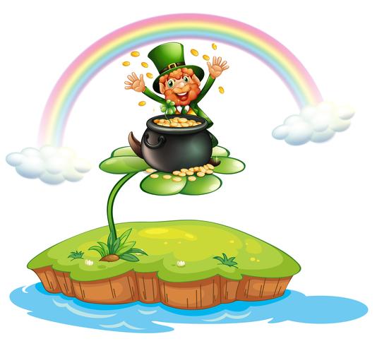 A man above a clover plant with a pot of coins vector