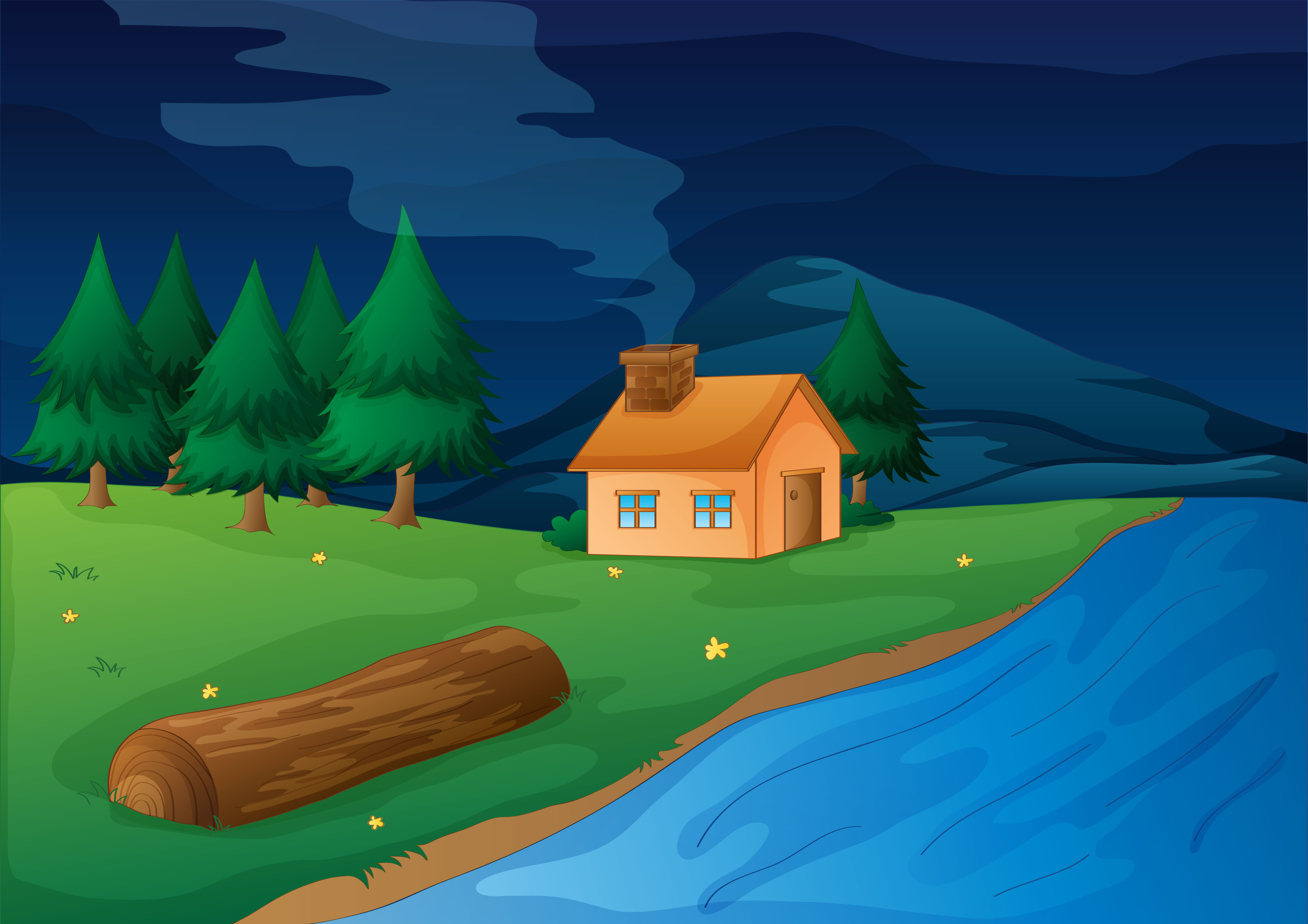 house and river 525402 Vector Art at Vecteezy
