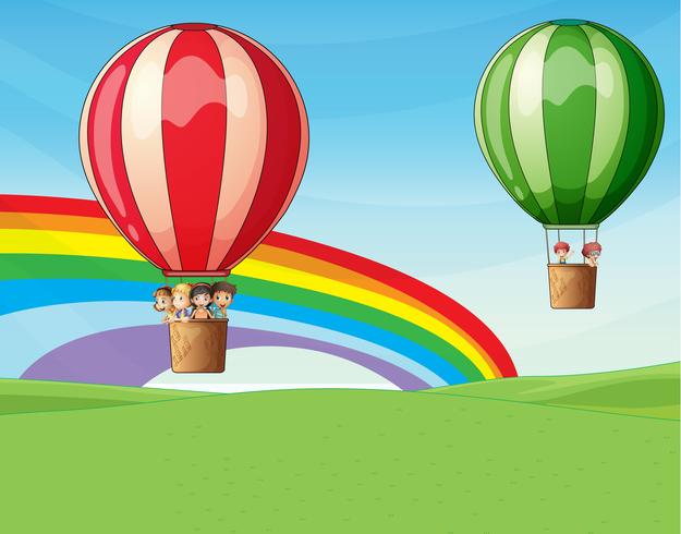 Globos de aire llevando niños vector