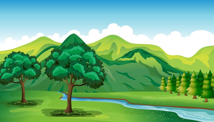 Un río y un hermoso paisaje. vector