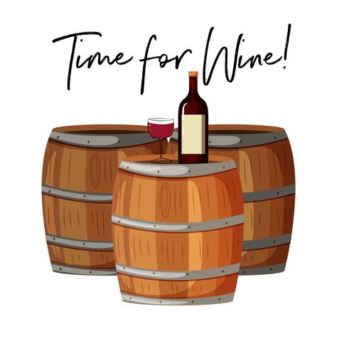 Wine glass and bottle on barrels vector