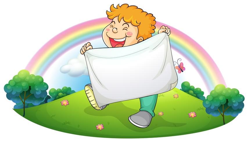 A boy holding a white banner  vector