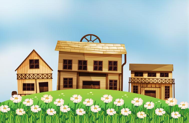 Different styles of wooden houses vector