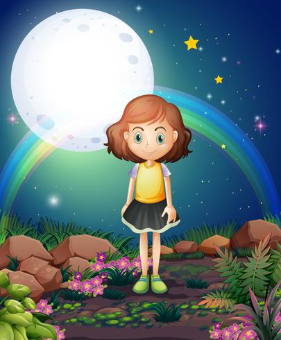 A girl standing outdoor under the bright fullmoon vector