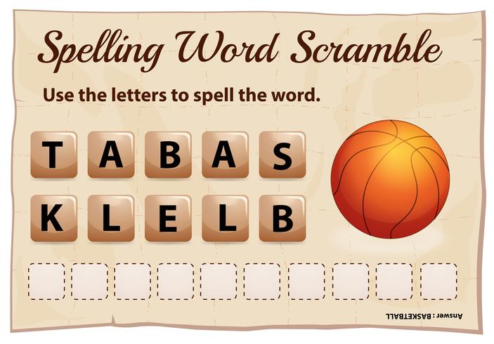 Spelling word scramble game for word basketball vector