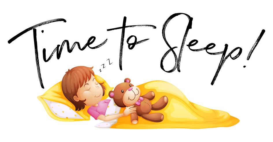 Phrase time to sleep with little girl in bed vector