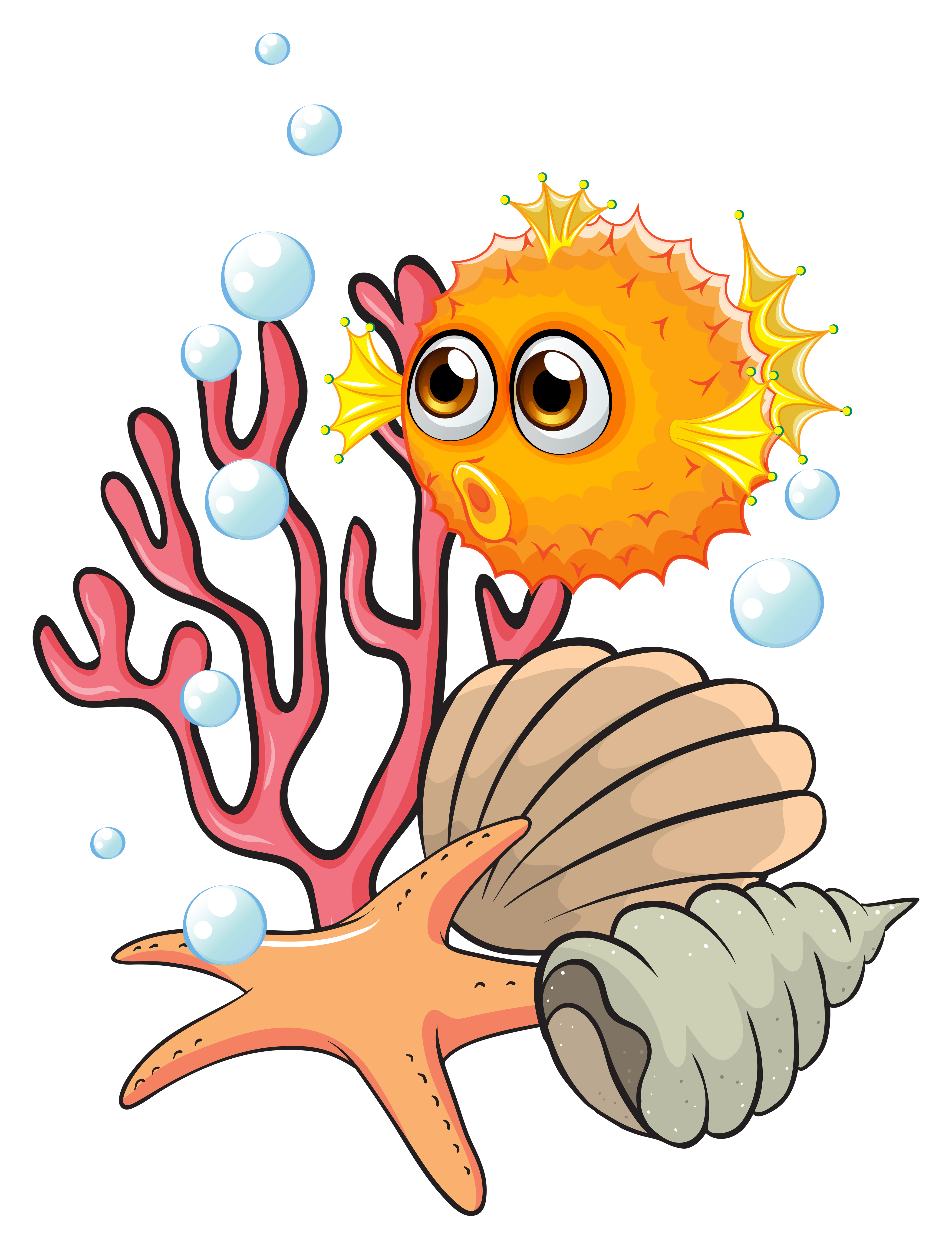 Download An orange puffer fish near the seashells 525586 - Download Free Vectors, Clipart Graphics ...