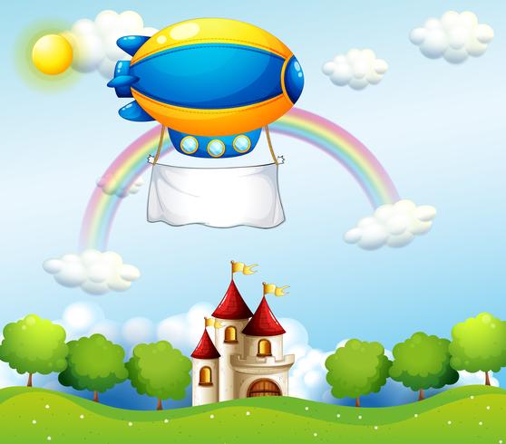 An airship with an empty banner above a castle vector