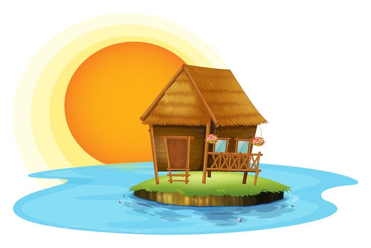 An island with a small hut vector