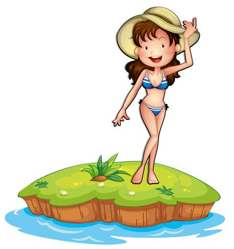 Una isla con una chica en bikini. vector