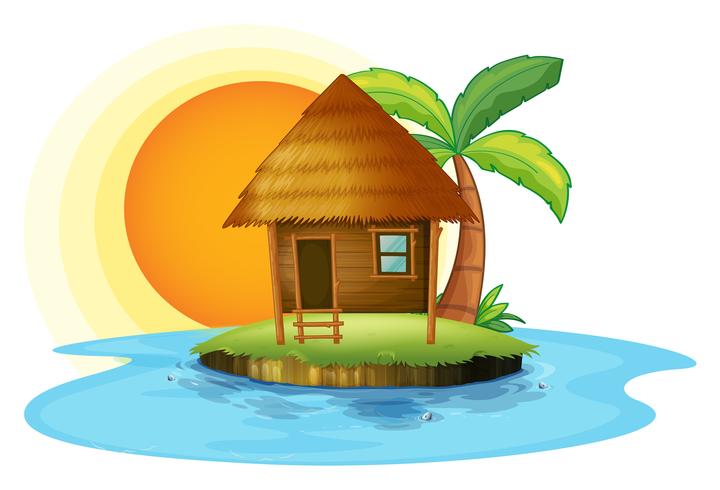 An island with a small hut vector