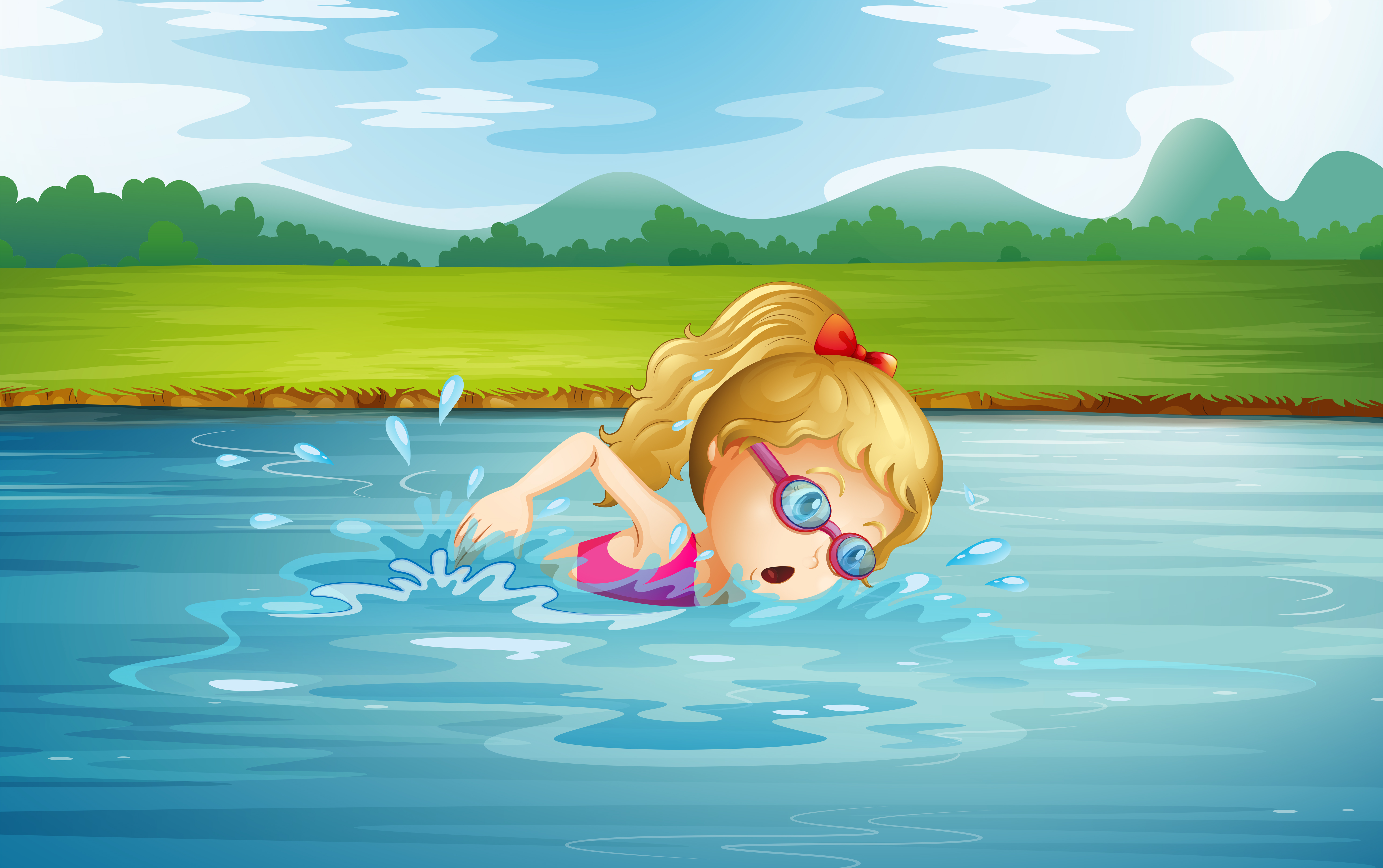 A girl swimming at the river 525696 Vector Art at Vecteezy