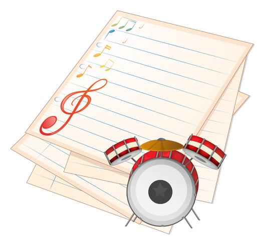 Un papel de música vacío con un tambor. vector