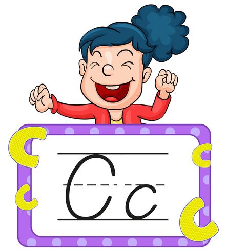 Letter C flashcard with happy girl vector