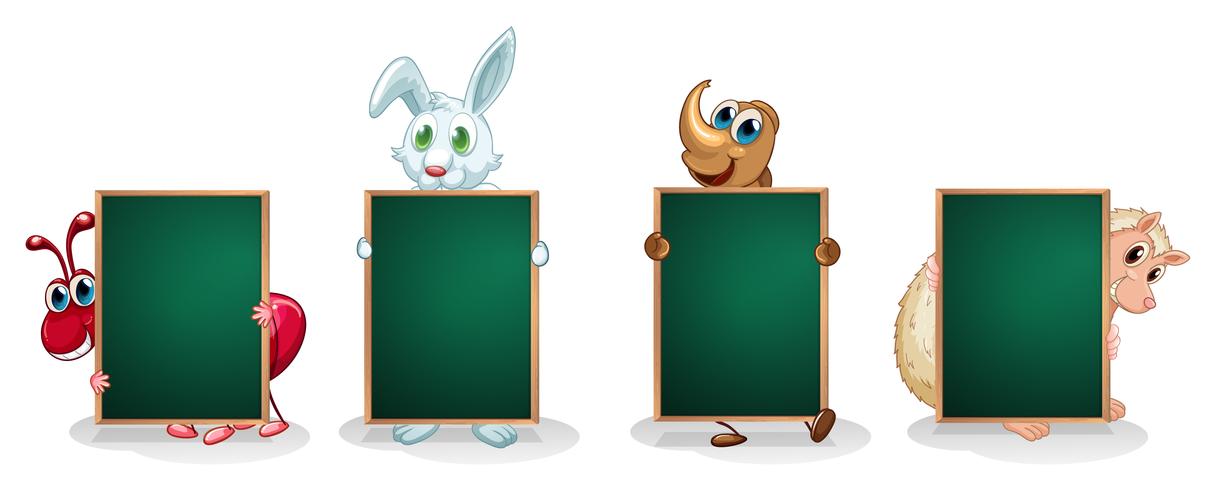 Four different kinds of animals with empty boards vector